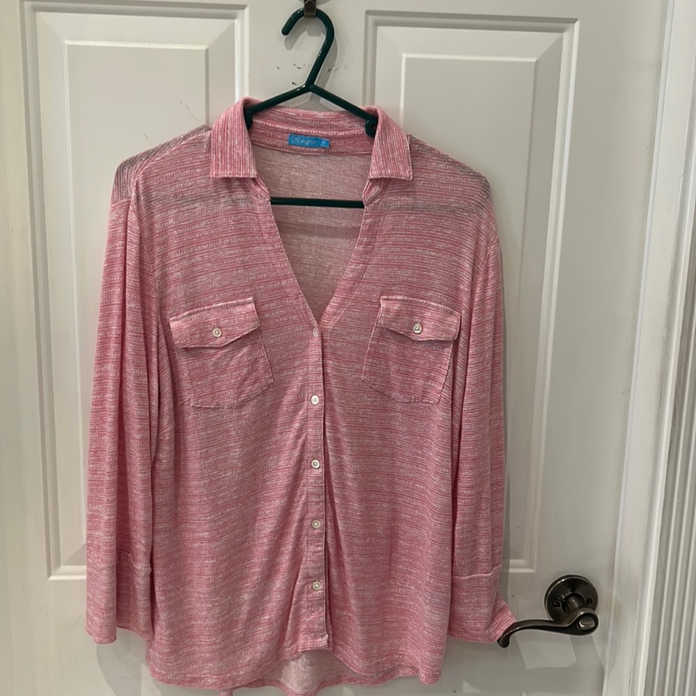 J McLaughlin pink and white Brynn size Medium shirt